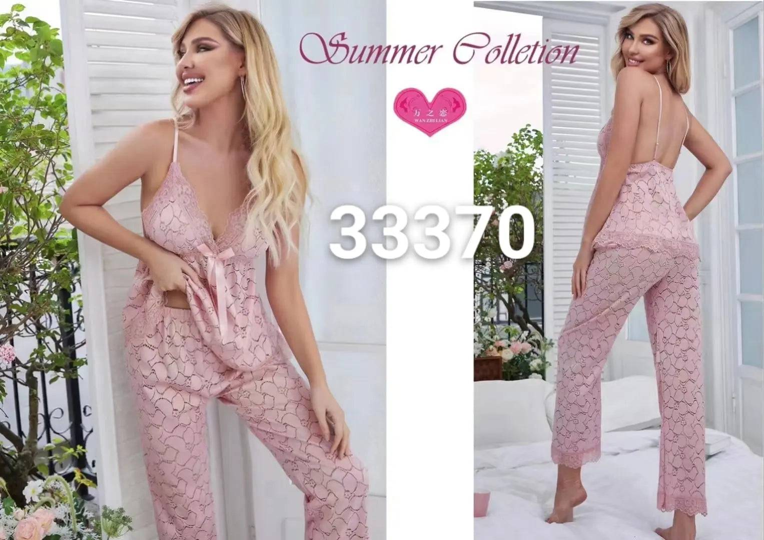 Sajiero Elegance Floral Sling Top and Trouser Set Lily Pink - My Store