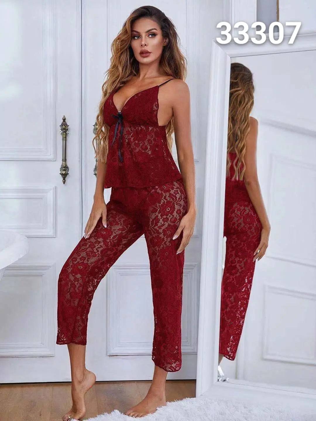 Sajiero Elegance Floral Sling Top and Trouser Set Maroon - My Store