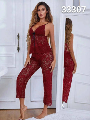 Sajiero Elegance Floral Sling Top and Trouser Set Maroon - My Store