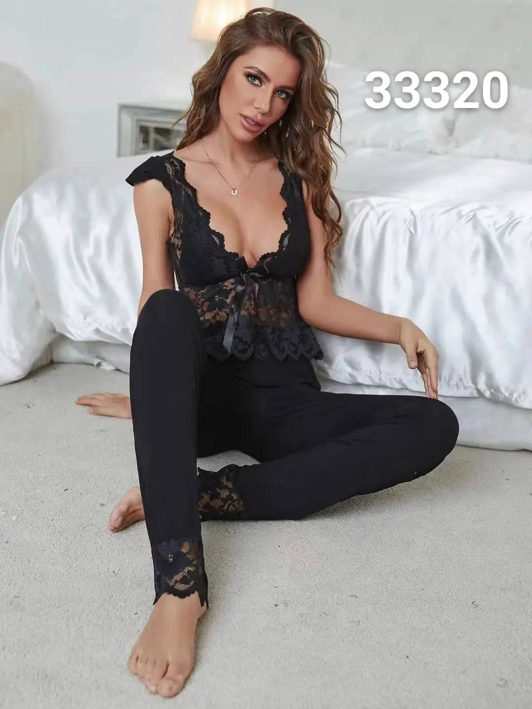 Sajiero Elegance Short Sling Top and Trouser Set Spider Black - My Store