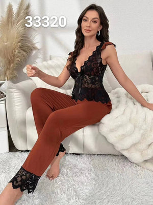 Sajiero Elegance Sling Top and Trouser Set Brown - My Store