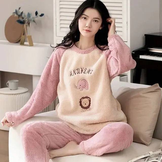 Sajiero Fleece Long Sleeve Pajama Suit Duffy Lion - My Store