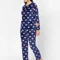 Sajiero Fleece Long Sleeve Pajama Suit Navy Blue - My Store