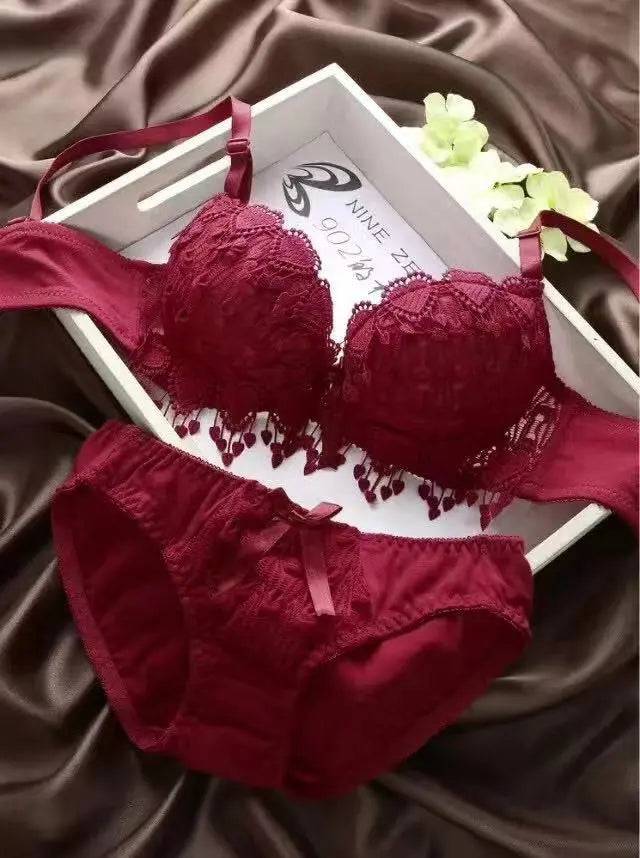 Sajiero Floral Embroidery Bella Padded Bra and Panty Set - My Store