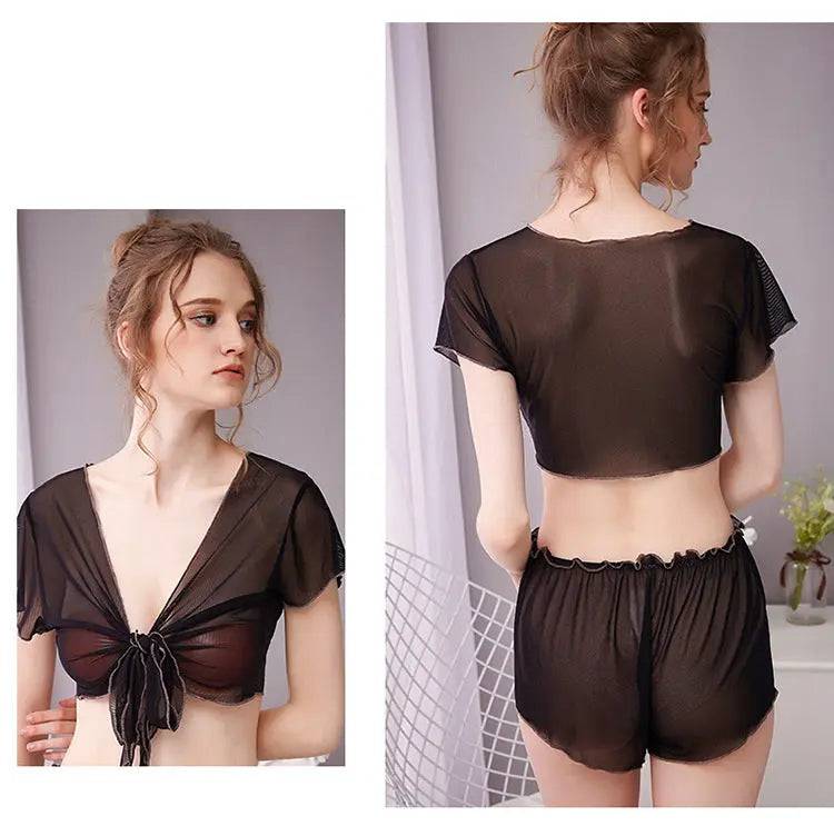 Sajiero Front Open - 2pcs Transparent Net Cami Set - My Store