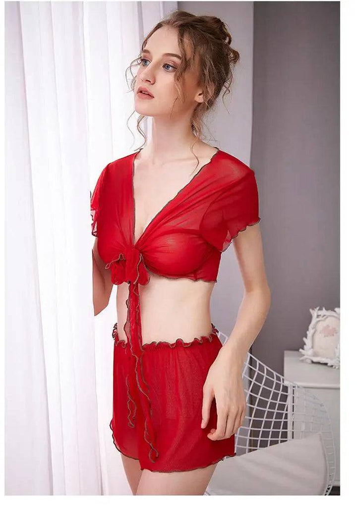 Sajiero Front Open - 2pcs Transparent Net Cami Set - My Store
