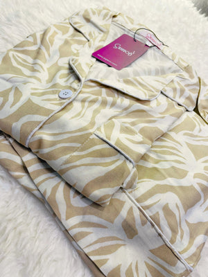 Sajiero Galaxy Boski Linen  Printed Pajama Cream Print - My Store