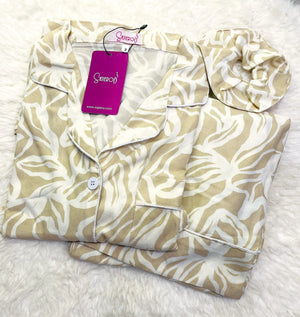 Sajiero Galaxy Boski Linen  Printed Pajama Cream Print - My Store