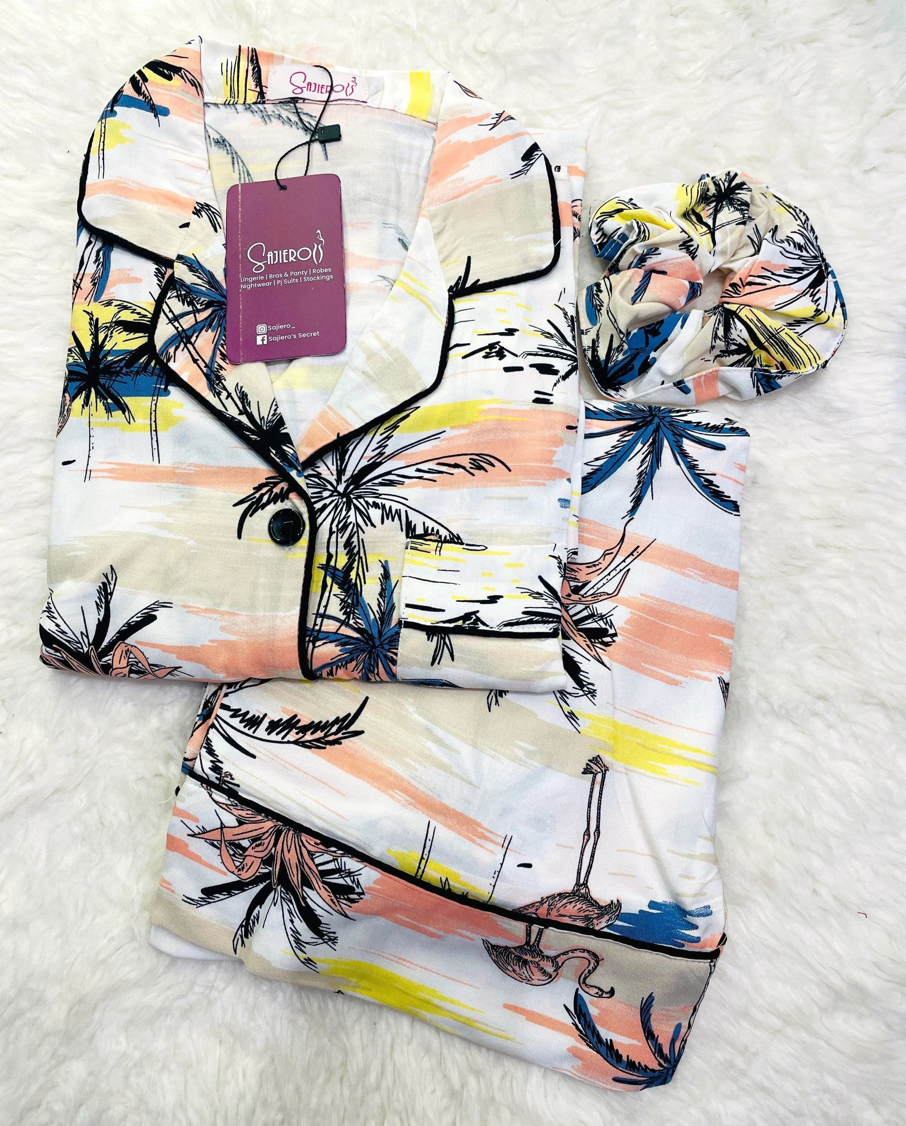 Sajiero Galaxy Boski Linen  Printed Pajama Luxury Print - My Store