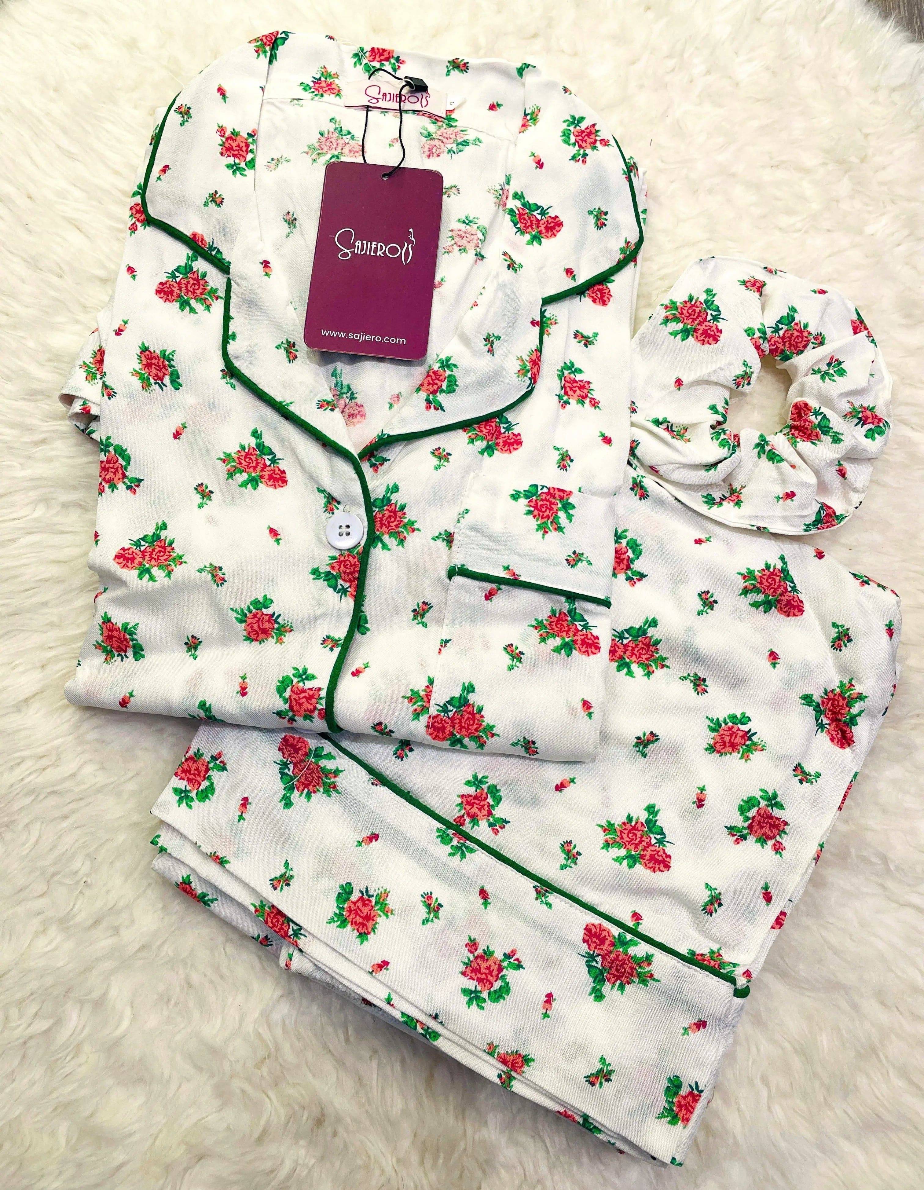 Sajiero Galaxy Boski Linen  Printed Pajama Sufi White - My Store