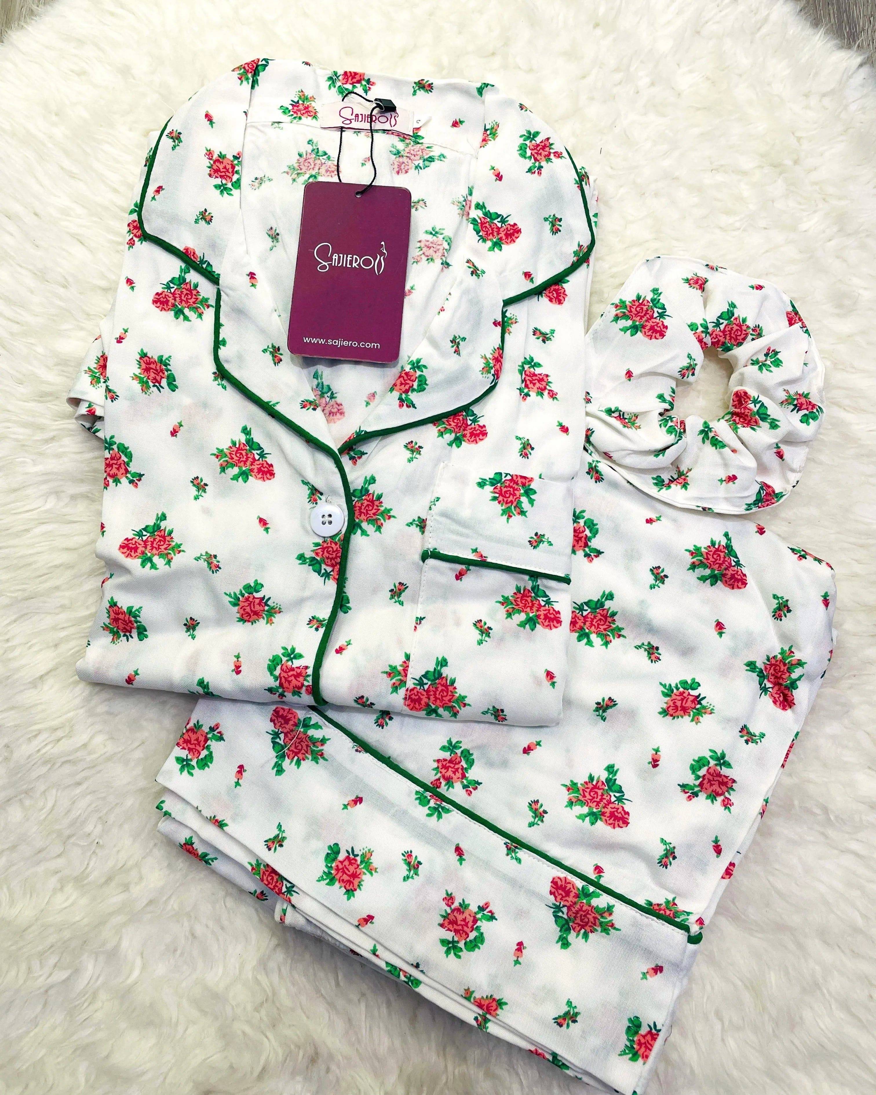 Sajiero Galaxy Boski Linen  Printed Pajama Sufi White - My Store
