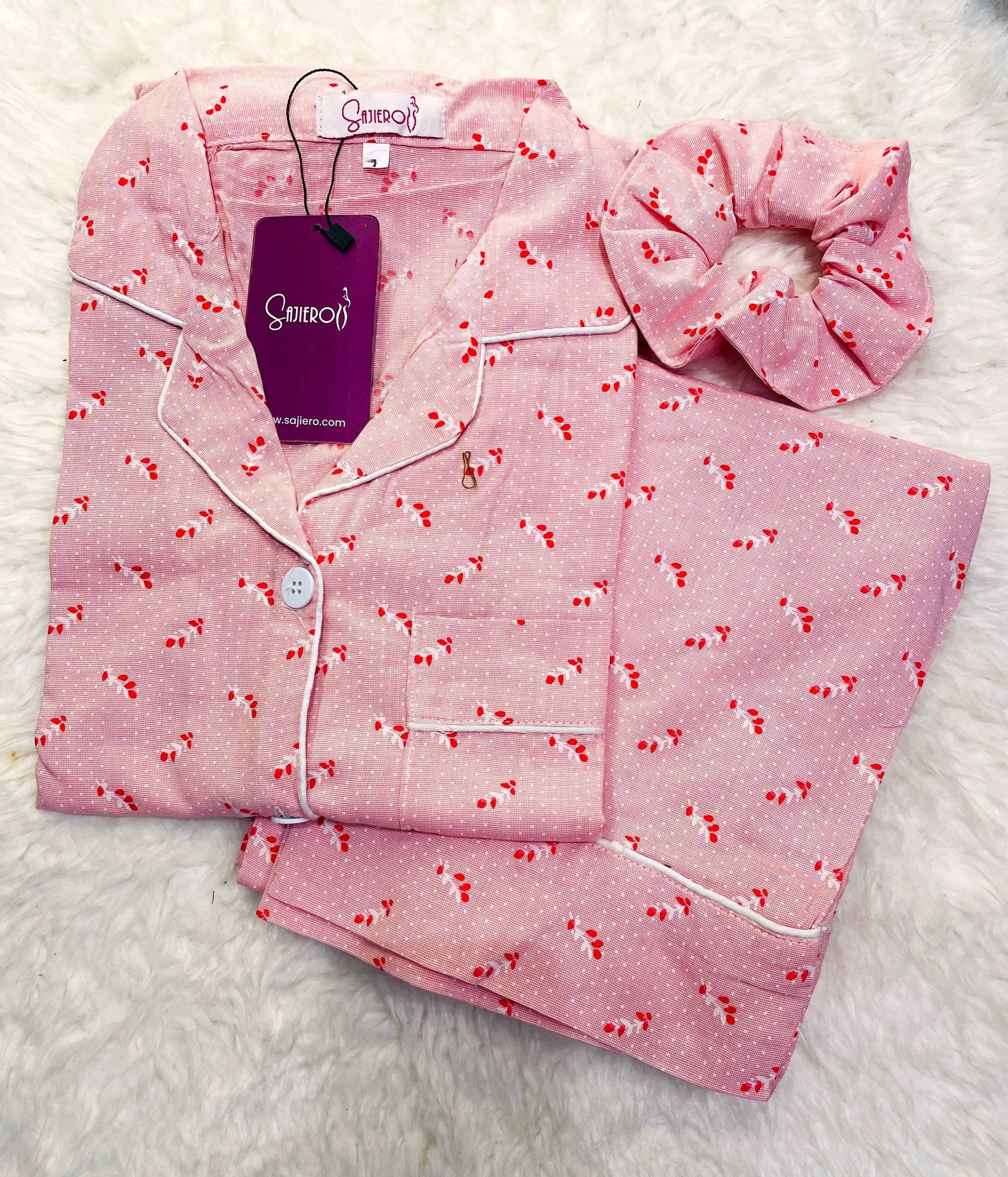 Sajiero Galaxy Boski Linen  Printed Pajama Suit Baby Pink - My Store