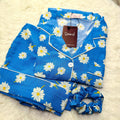 Sajiero Galaxy Boski Linen Printed Pajama Suit Daisy Blue - My Store
