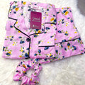 Sajiero Galaxy Boski Linen Printed Pajama Suit Lily Pink Floral - My Store