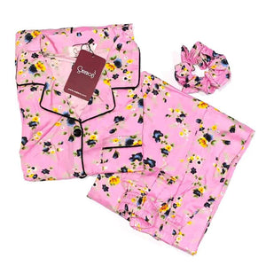 Sajiero Galaxy Boski Linen Printed Pajama Suit Lily Pink Floral - My Store