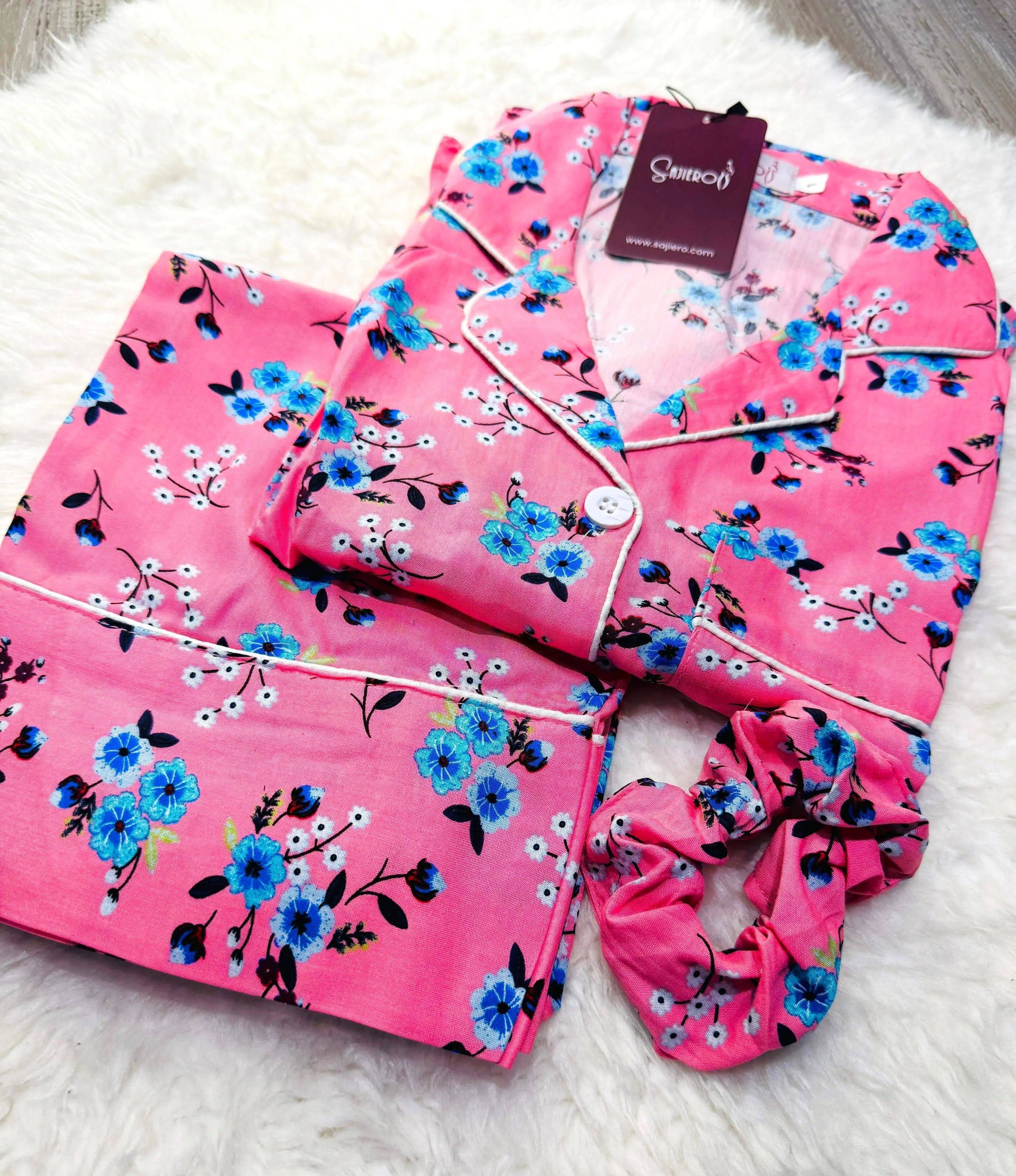Sajiero Galaxy Boski Linen Printed Pajama Suit Milky Pink - My Store