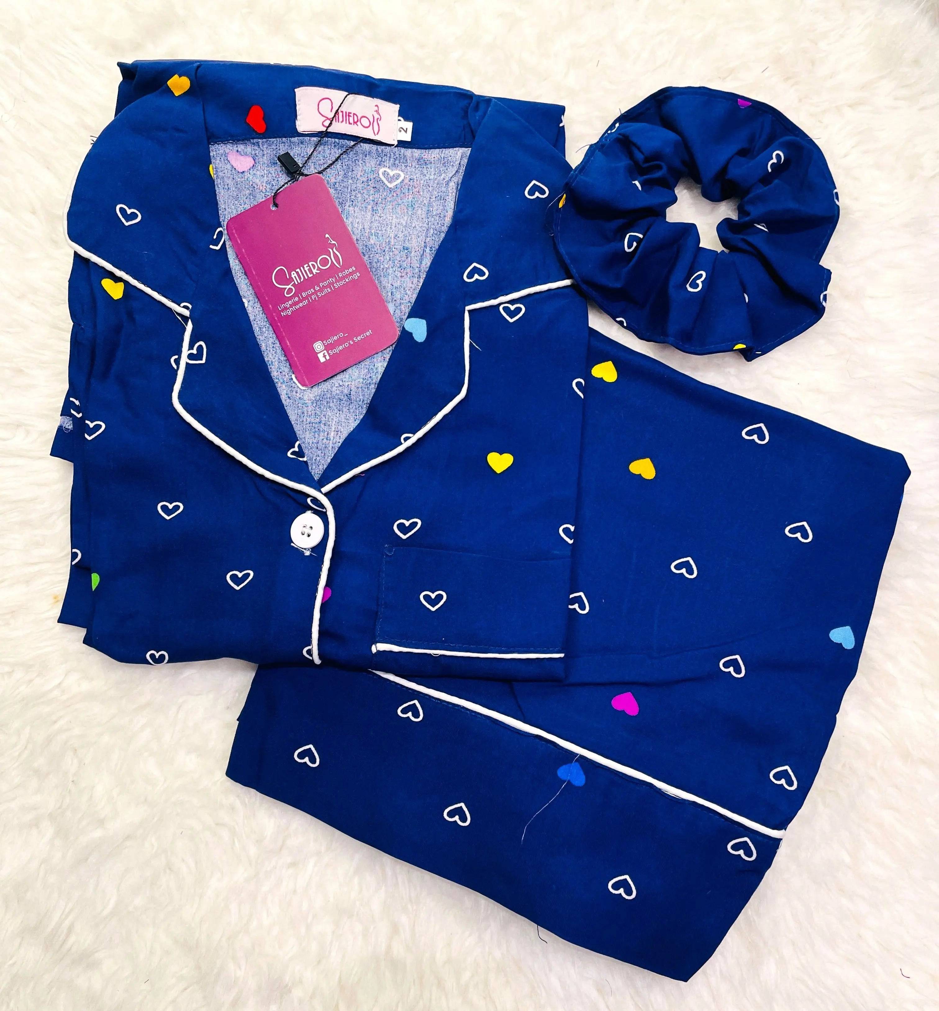 Sajiero Galaxy Boski Linen  Printed Pajama Suit Multi Blue - My Store