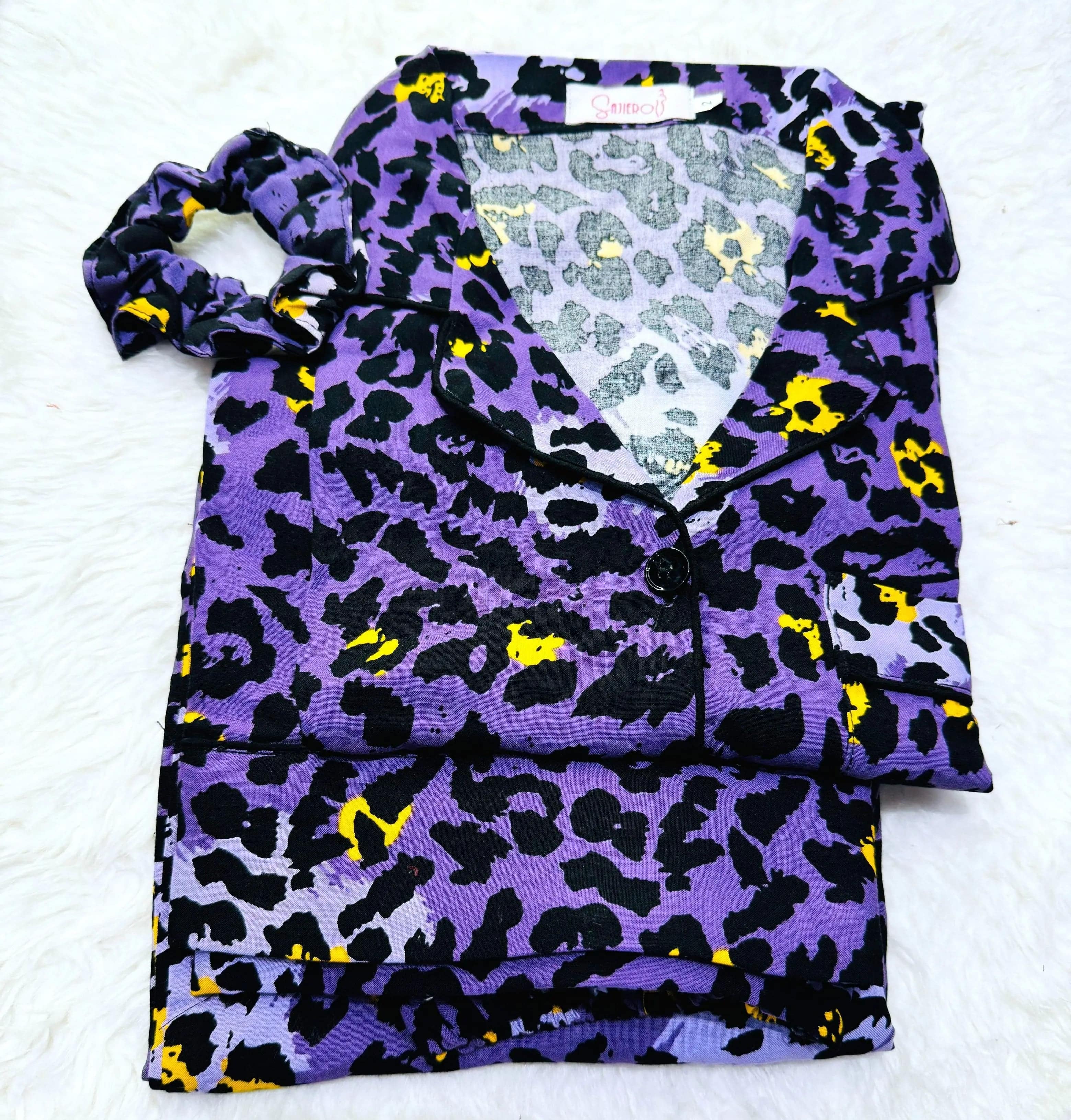 Sajiero Galaxy Boski Linen Printed Pajama Suit Purple Jaguar - My Store