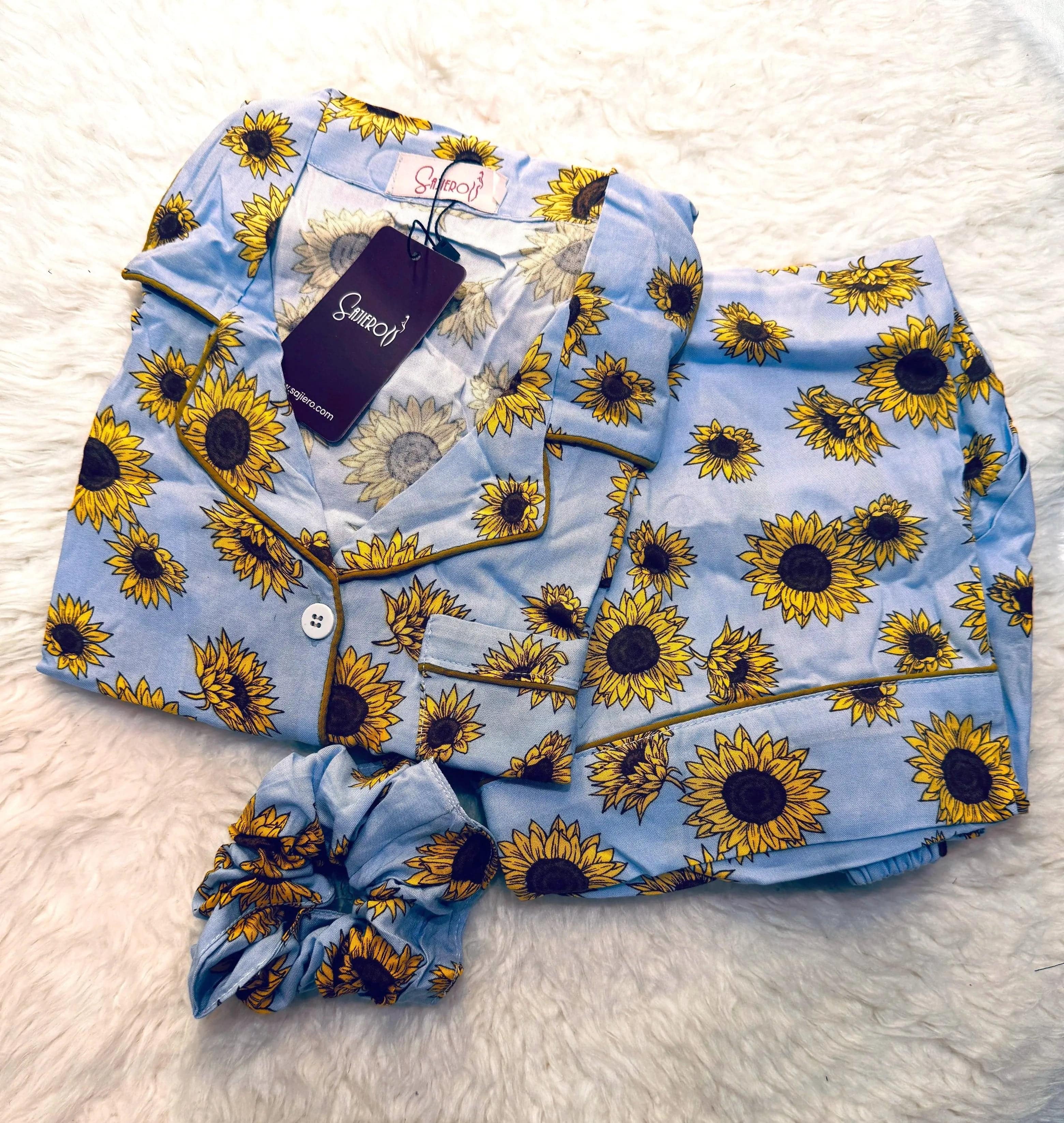 Sajiero Galaxy Boski Linen Printed Pajama Suit Sunflower - My Store