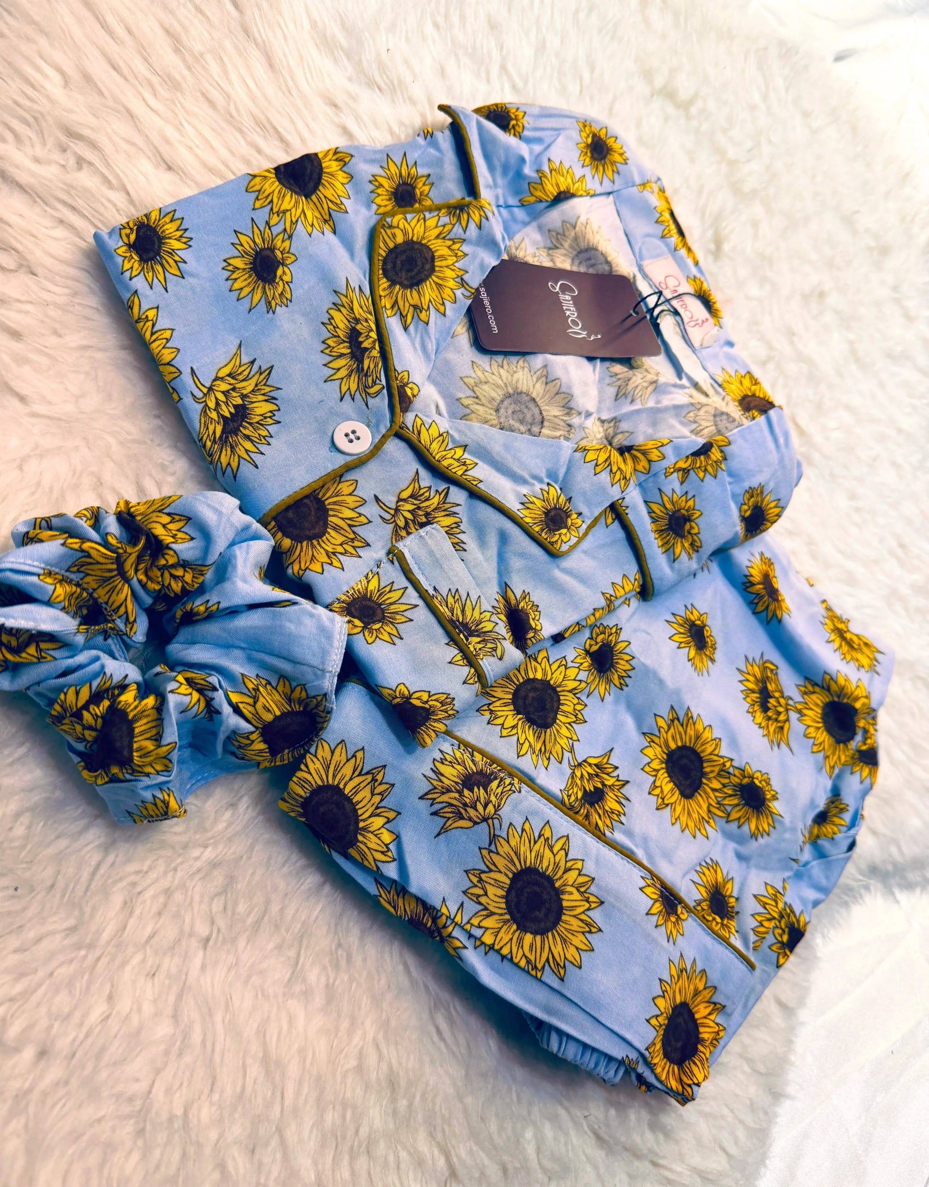 Sajiero Galaxy Boski Linen Printed Pajama Suit Sunflower - My Store
