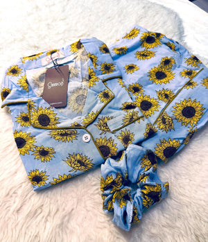 Sajiero Galaxy Boski Linen Printed Pajama Suit Sunflower - My Store