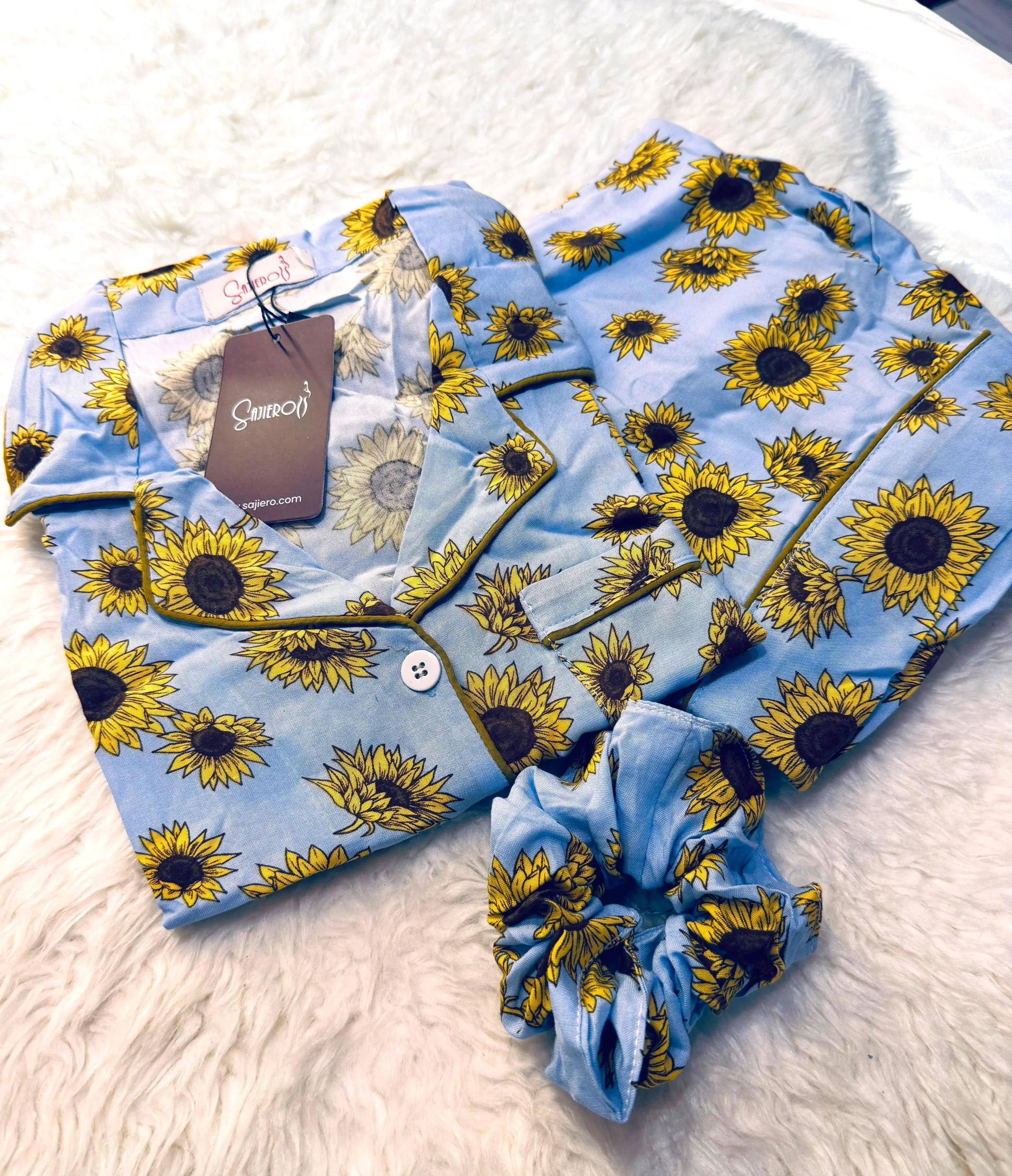 Sajiero Galaxy Boski Linen Printed Pajama Suit Sunflower - My Store