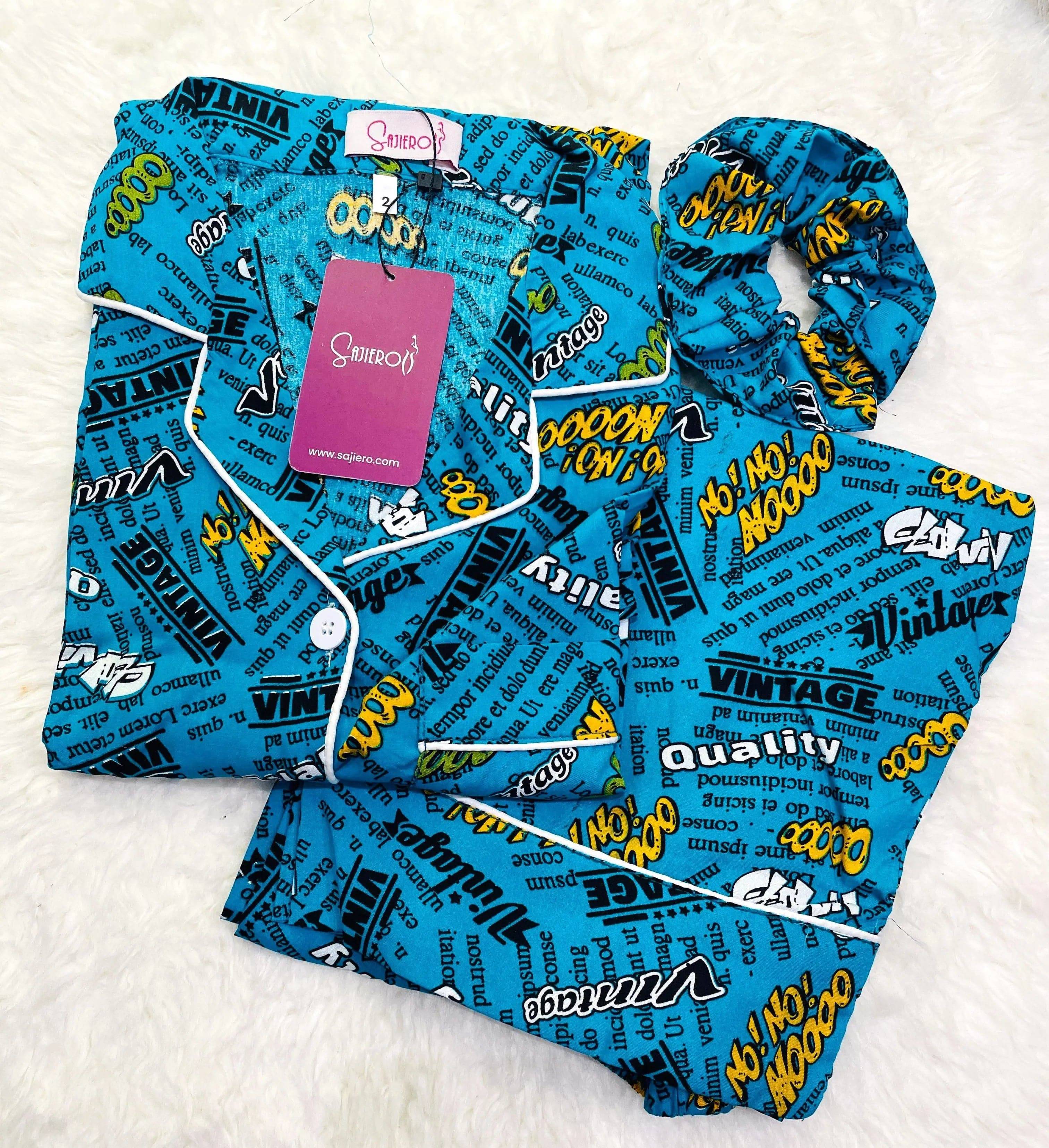 Sajiero Galaxy Funky Printed Boski Linen Pajama Green - My Store