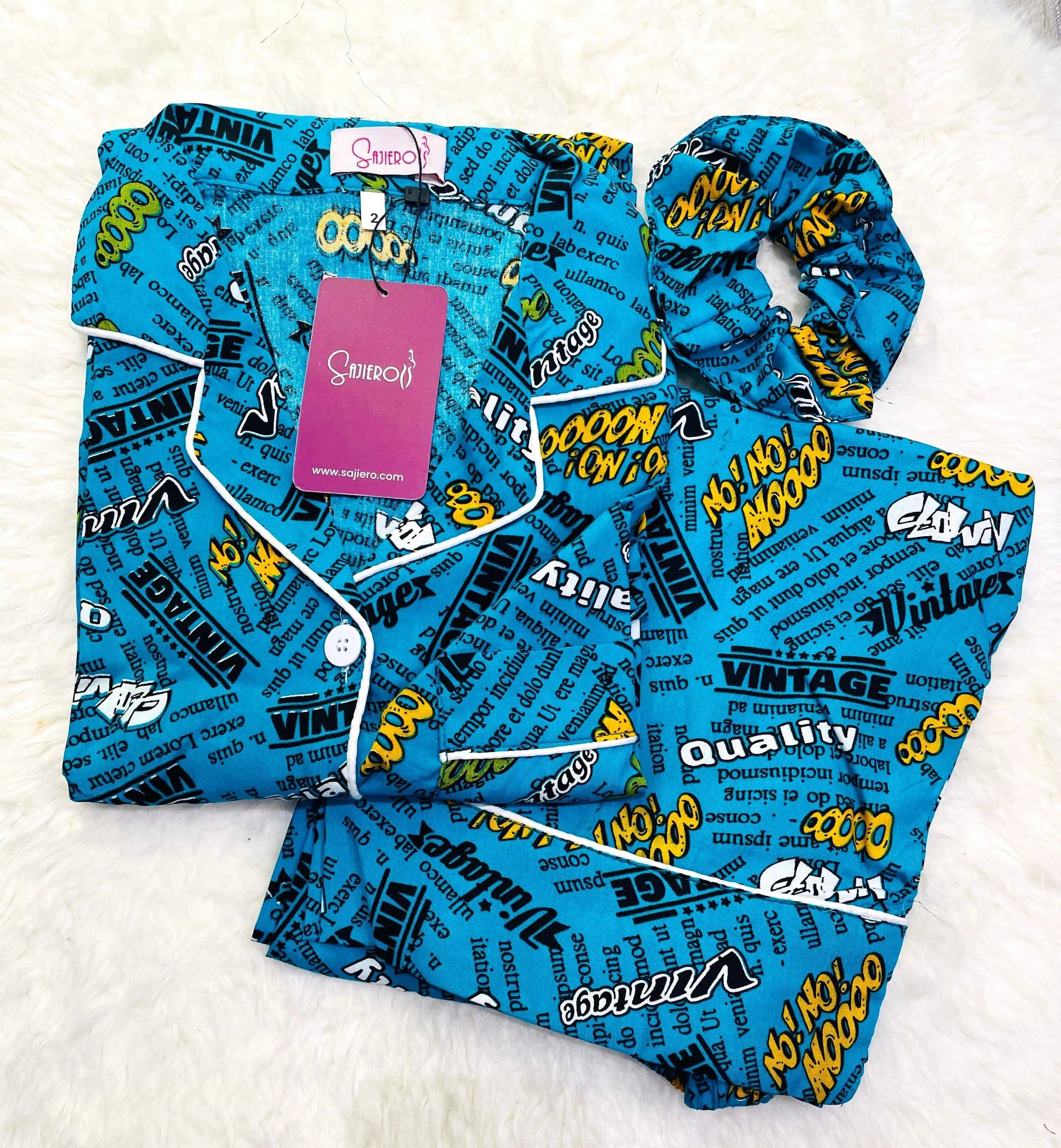 Sajiero Galaxy Funky Printed Boski Linen Pajama Green - My Store