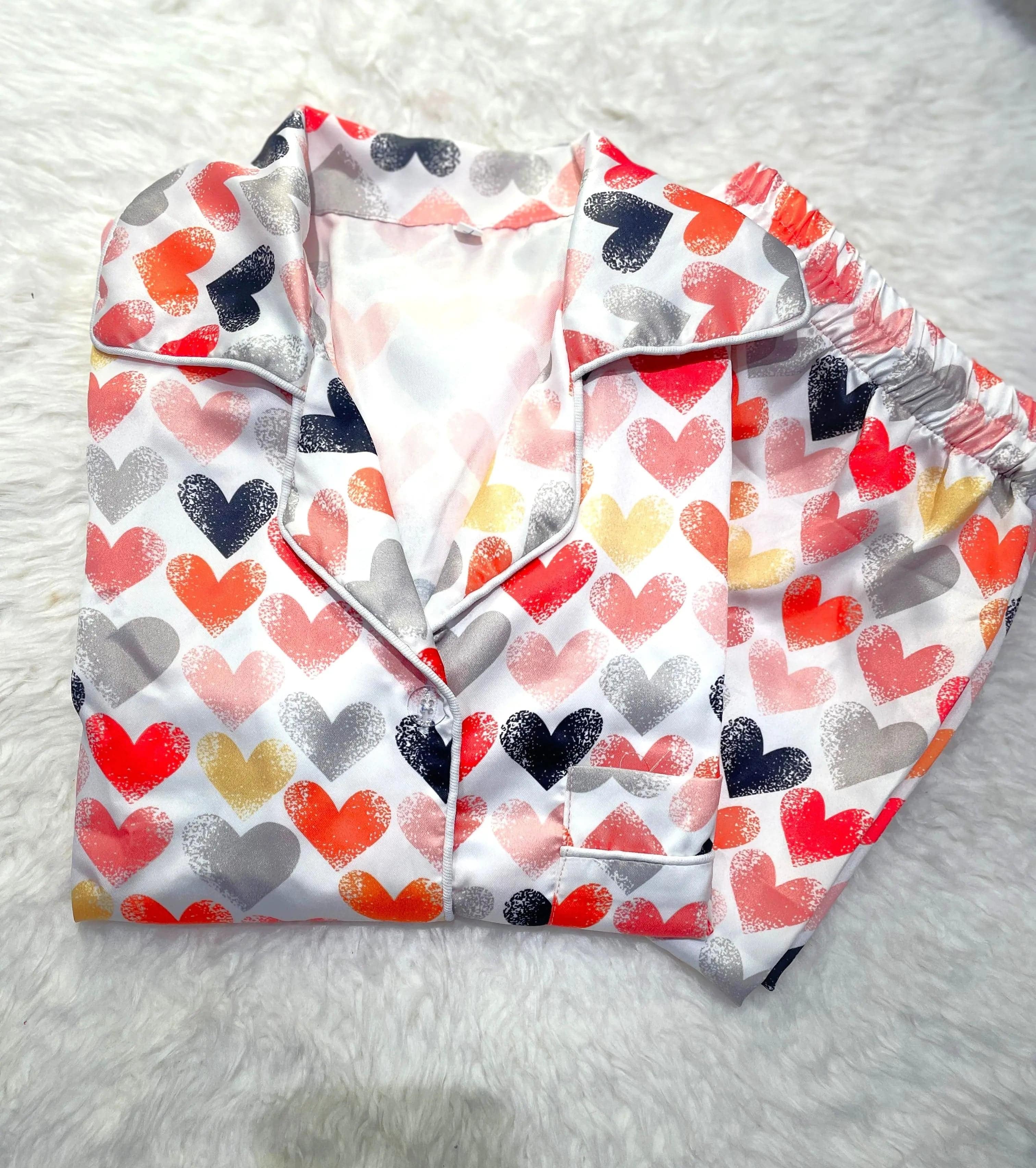Sajiero Galaxy Pajama Suit Printed Multi Hearts - My Store