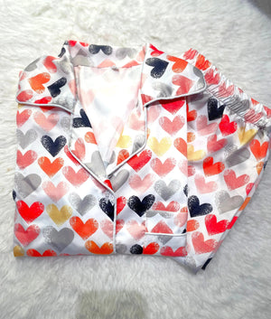 Sajiero Galaxy Pajama Suit Printed Multi Hearts - My Store