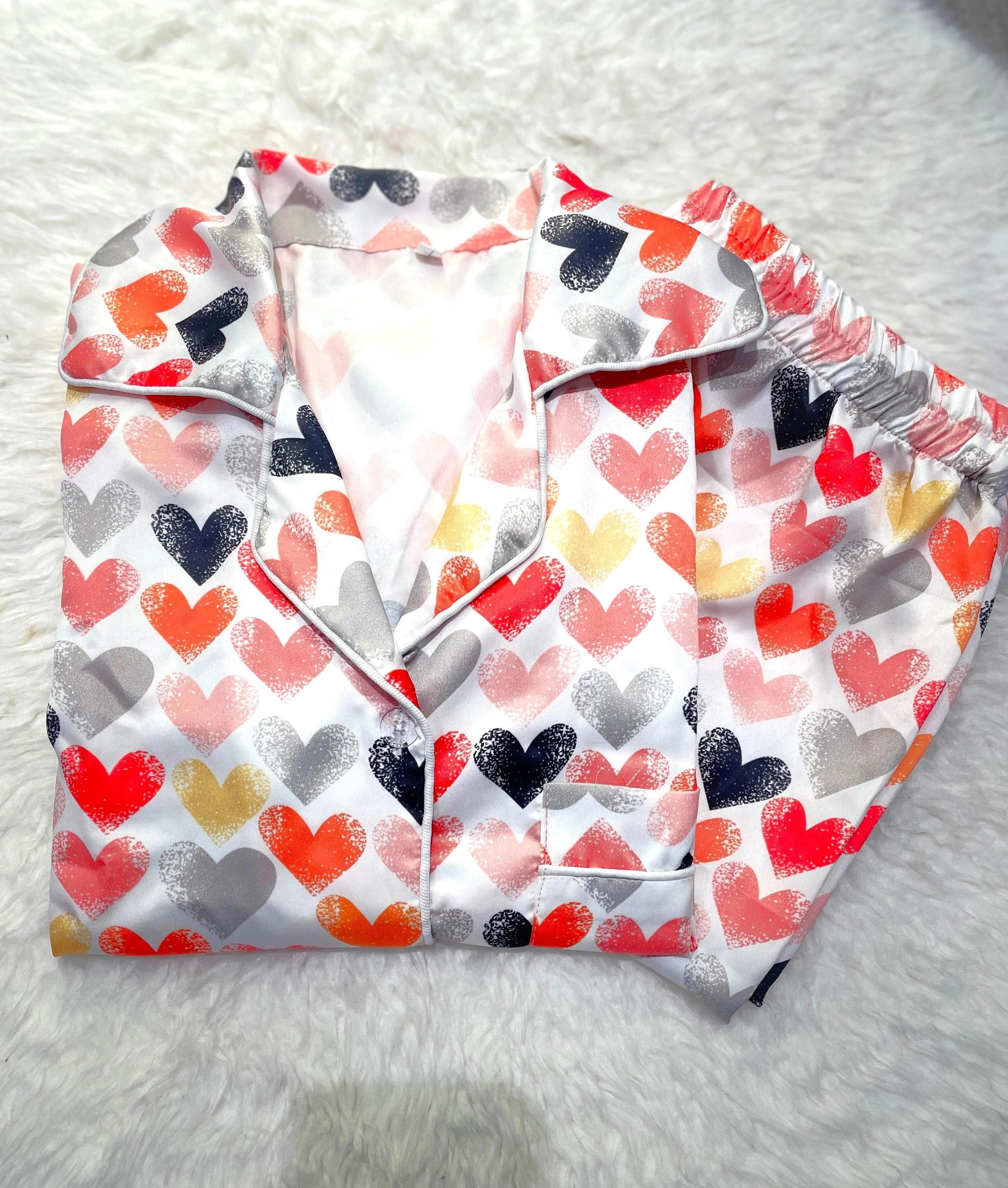Sajiero Galaxy Pajama Suit Printed Multi Hearts - My Store