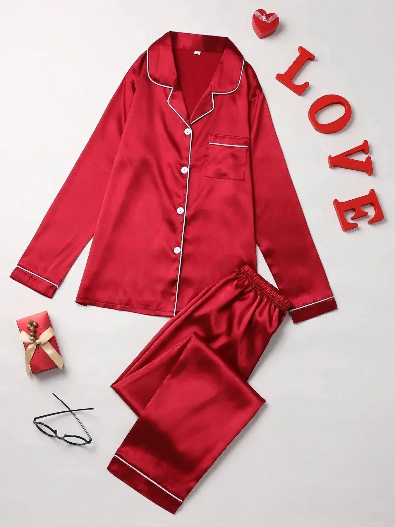 Sajiero Galaxy Pajama Suit Silk Red - My Store