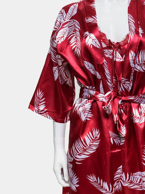 Sajiero Hawaiian Print Silk 2pcs Nightgown set - My Store