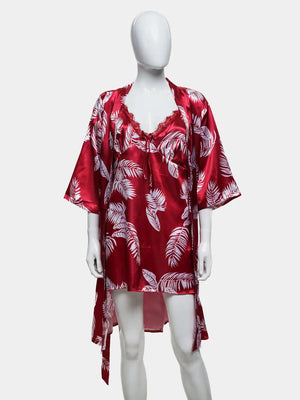 Sajiero Hawaiian Print Silk 2pcs Nightgown set - My Store