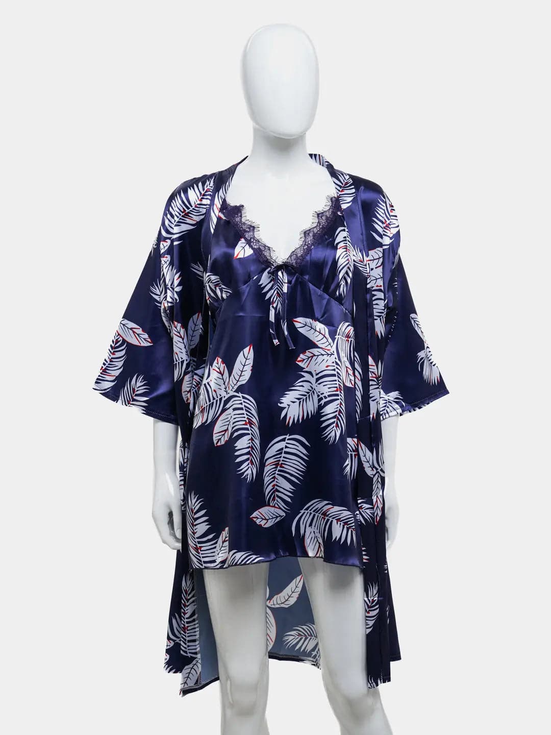 Sajiero Hawaiian Print Silk 2pcs Nightgown set - My Store