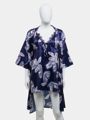 Sajiero Hawaiian Print Silk 2pcs Nightgown set - My Store