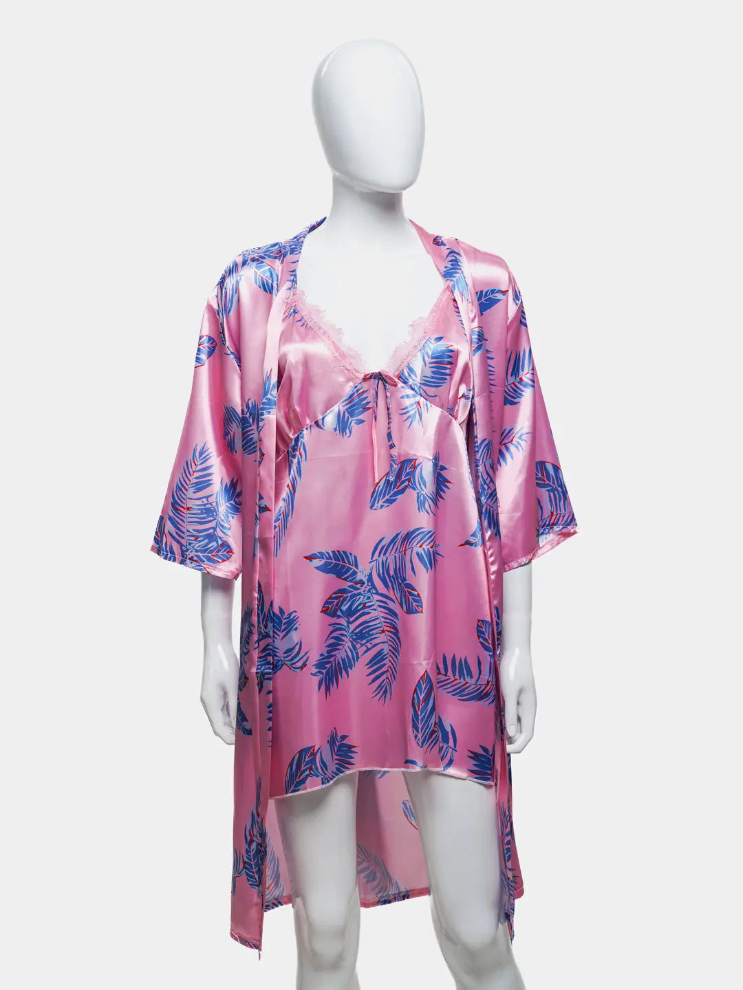 Sajiero Hawaiian Print Silk 2pcs Nightgown set - My Store