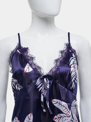 Sajiero Hawaiian Print Silk 2pcs Nightgown set - My Store