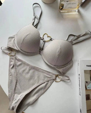 Sajiero Heart Buckle Padded Bra and Panty Set - My Store