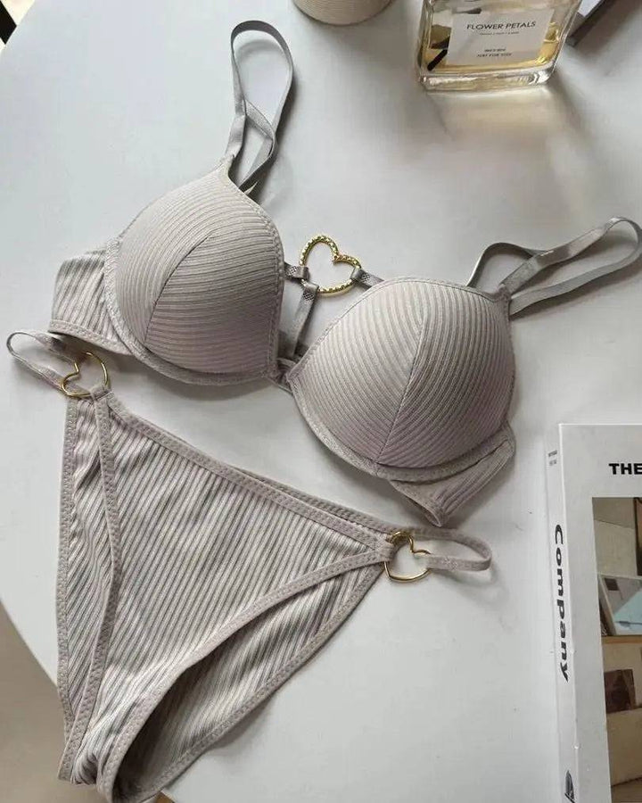 Sajiero Heart Buckle Padded Bra and Panty Set - My Store