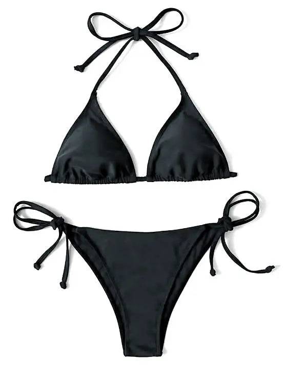 Sajiero Heat Black Padded String Ribbed Bikini - My Store