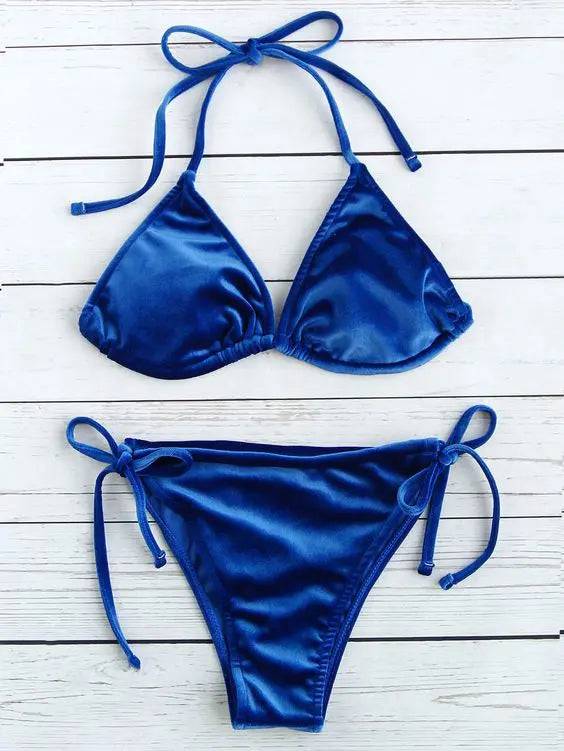 Sajiero Heat Padded String Ribbed Bikini - My Store