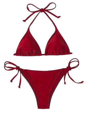 Sajiero Heat Red Padded String Ribbed Bikini - My Store