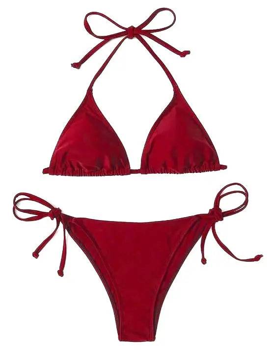 Sajiero Heat Red Padded String Ribbed Bikini - My Store