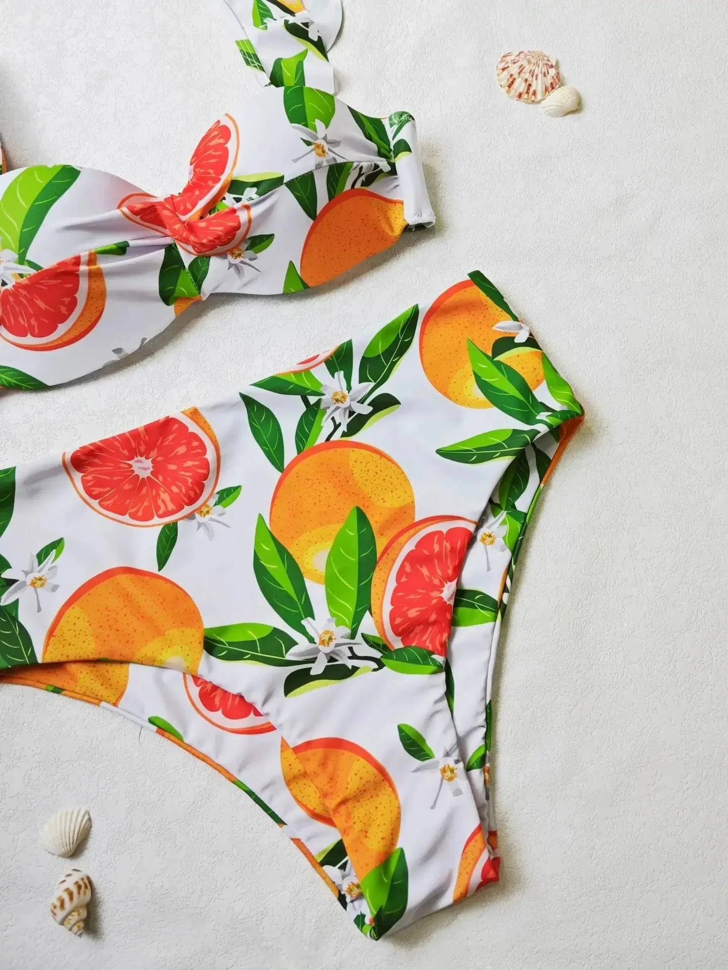 Sajiero Leaf Fruit Print Pushup Bikini Set White - My Store