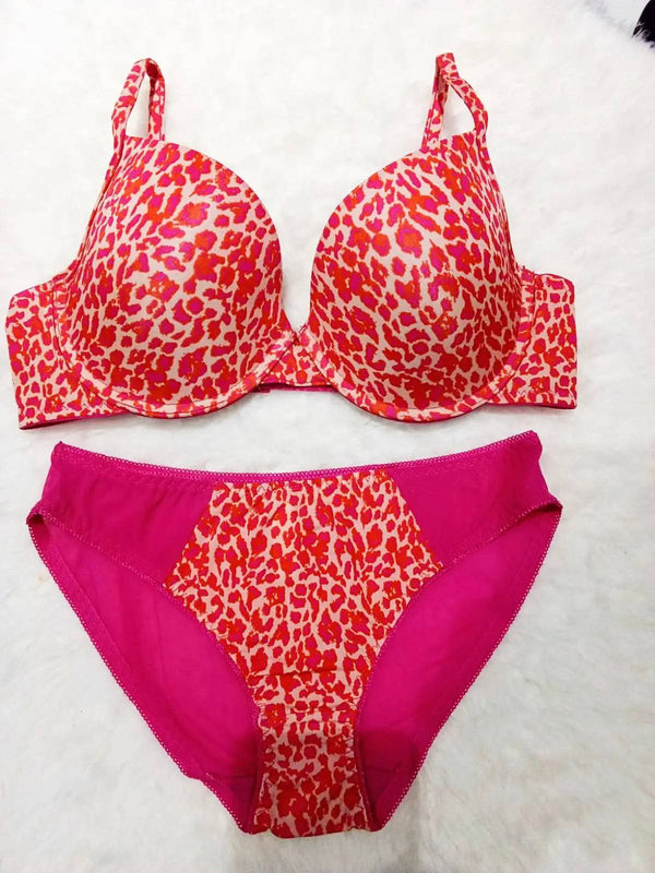 Sajiero Leopard Print Padded Bra and Panty Set - My Store