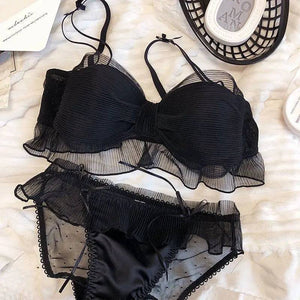 Sajiero Melody Bow Padded Bra and Panty Set - My Store