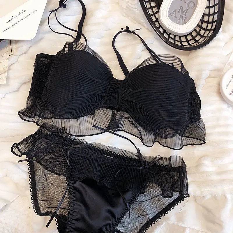 Sajiero Melody Bow Padded Bra and Panty Set - My Store