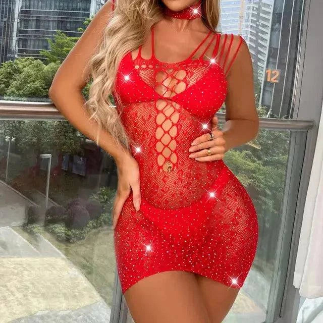 Sajiero Mesh Red Half Body Transparent Stocking - My Store
