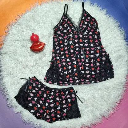 Sajiero Multi Hearts Printed - 2pcs Inner Top & Shorts Cami Set beautiful and soft cami sets price in Pakistan